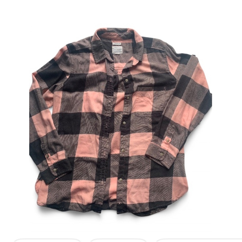American Eagle Outfitters Casual Pink and Black Button Down Shirt